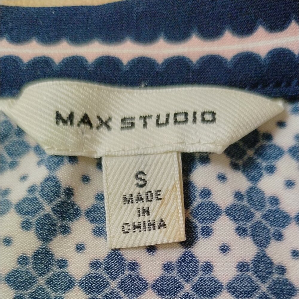 Max Studio Navy, White & Pink Print Wrap Dress with Border Design, S - Picture 7 of 8